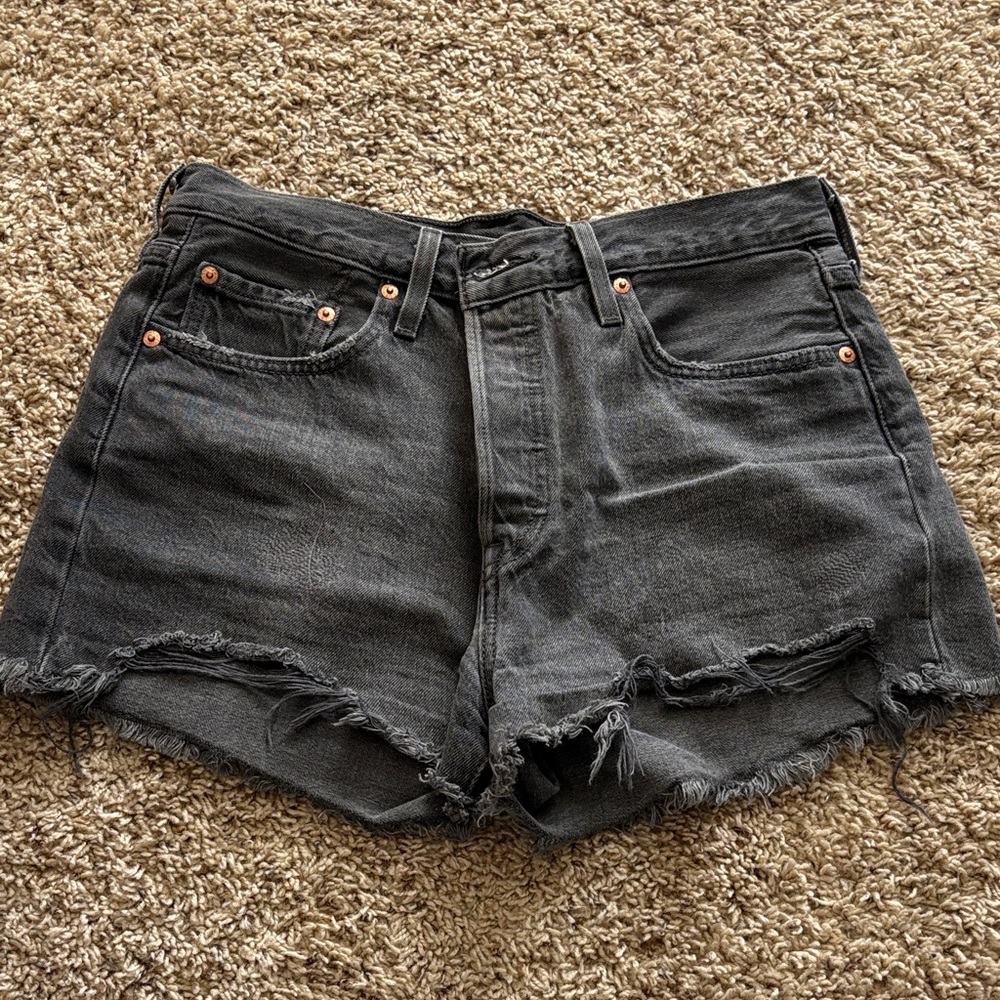 Levi’s Black Distressed High-Rise Women’s Denim Shorts